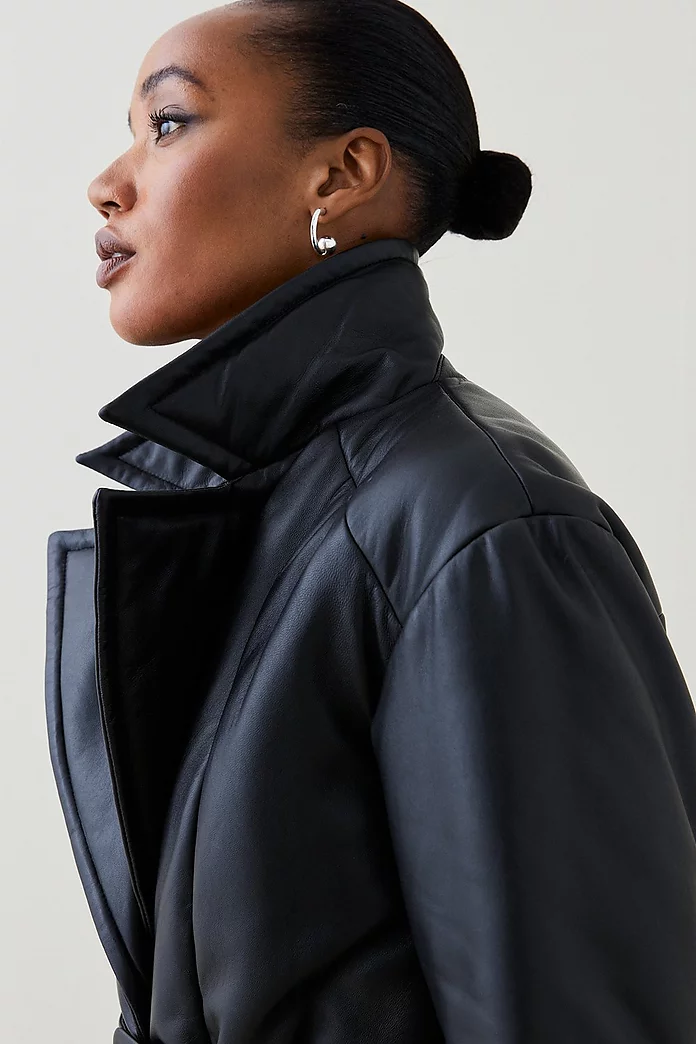 Leather Puffer Belted Trench Coat | Karen Millen Leather Puffer Belted Trench Coat | Karen Millen