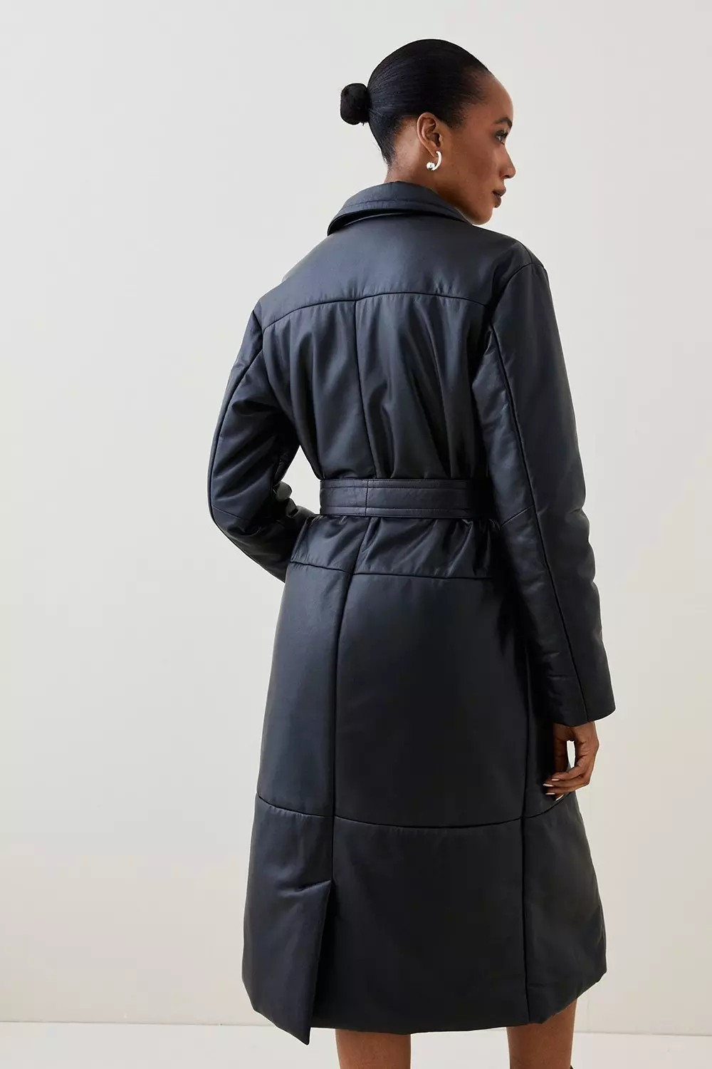 Leather Puffer Belted Trench Coat Karen Millen