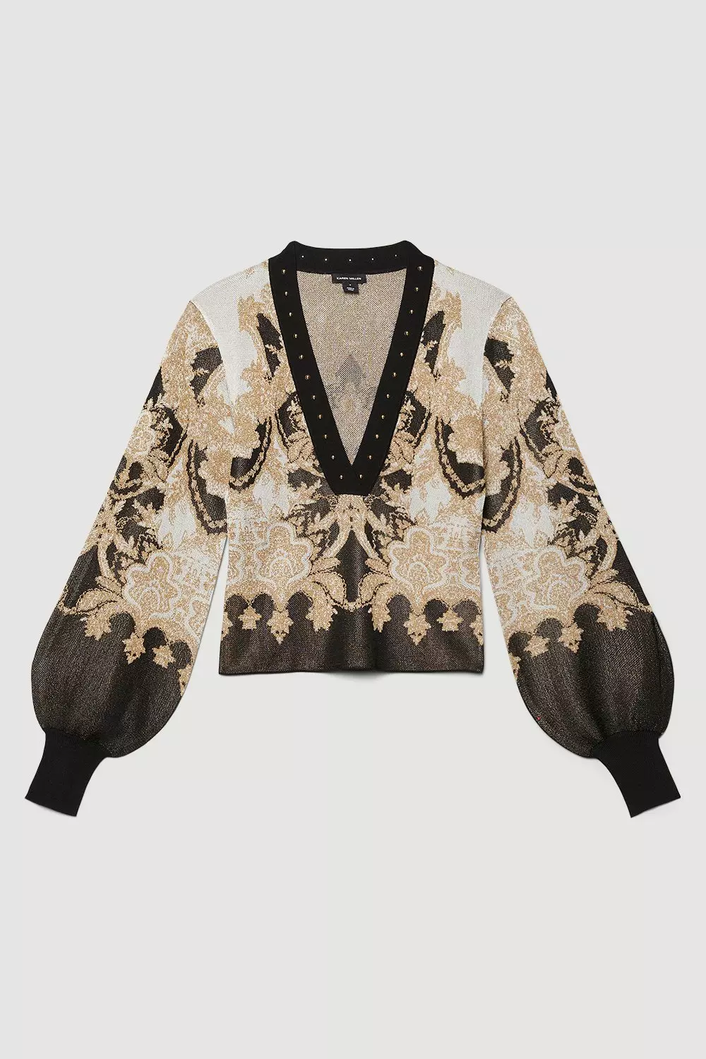 Slinky Sparkle Knit Jacquard Studded Top | Karen Millen