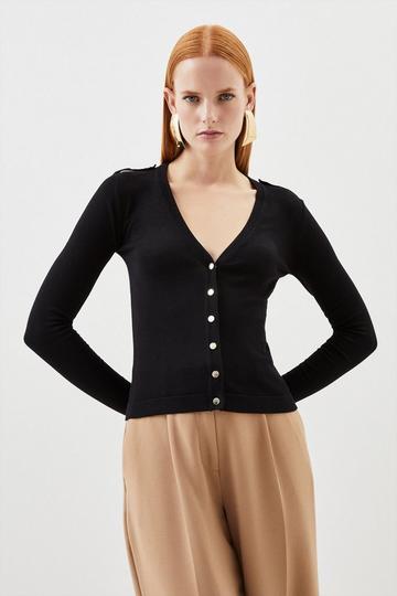 Viscose Blend Knitted Button Detail Cardigan black