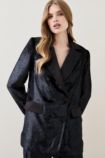 Black Slinky Velvet Tailored Double Breasted Jacket