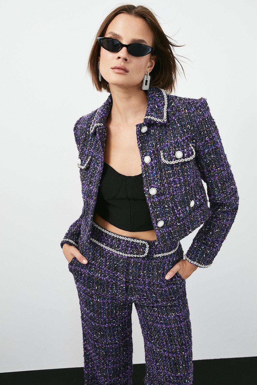 Purple Boucle Sparkle Diamante Trim Item Jacket 