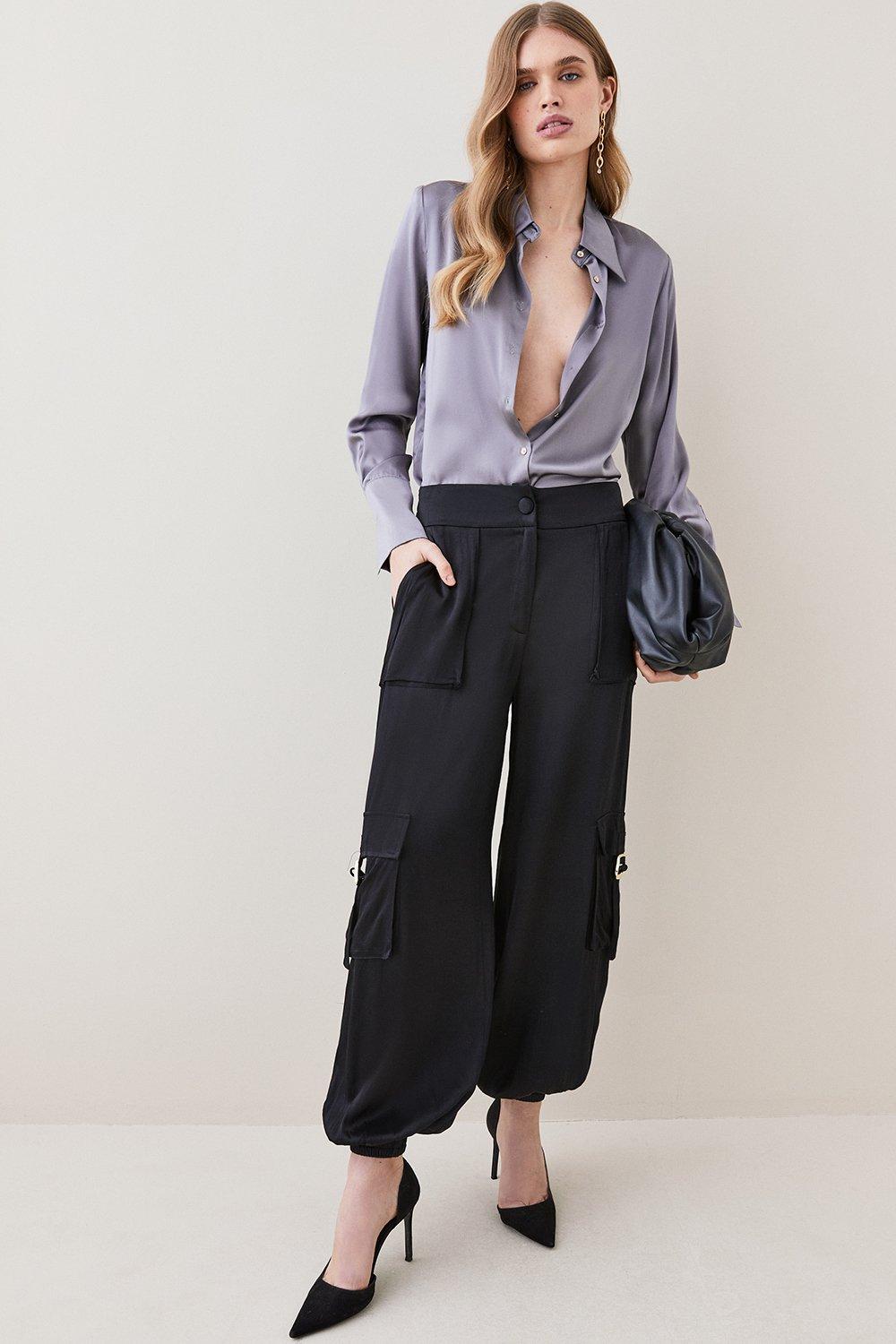 Silk Satin Low Rise Wide Pants