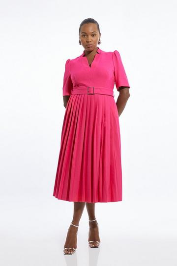 Plus Size Structured Crepe Forever Pleat Dress magenta