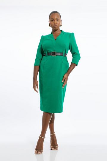 Green Plus Size Structured Crepe Forever Midi Dress