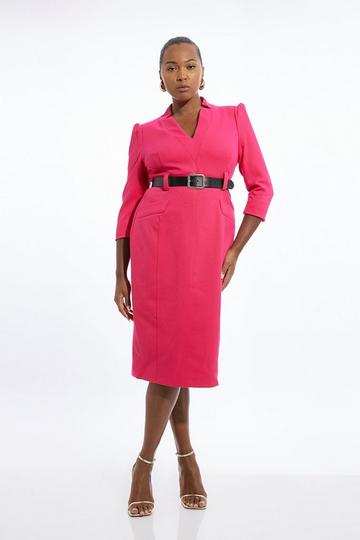 Plus Size Structured Crepe Forever Midi Dress pink