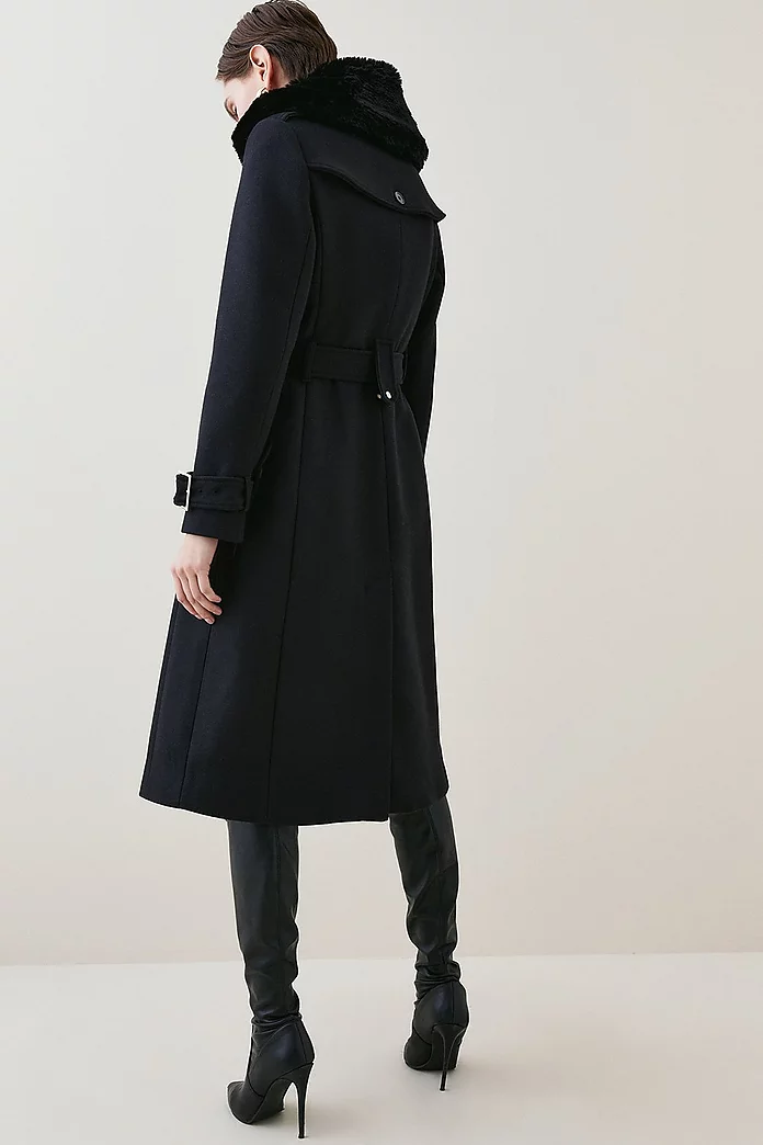 Italian Virgin Wool Fur Collar Trench Coat | Karen Millen Italian Virgin Wool Fur Collar Trench Coat | Karen Millen