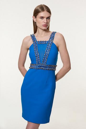 Embellished Halter Figure Form Mini Dress cobalt