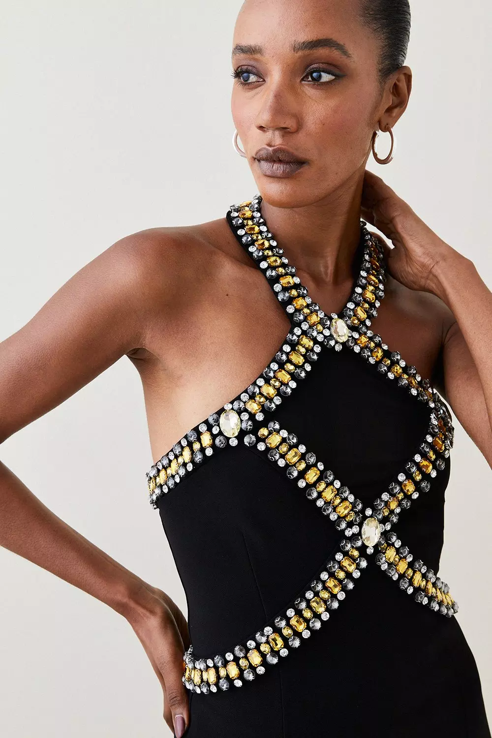 Embellished Halter Figure Form Midi Dress Karen Millen