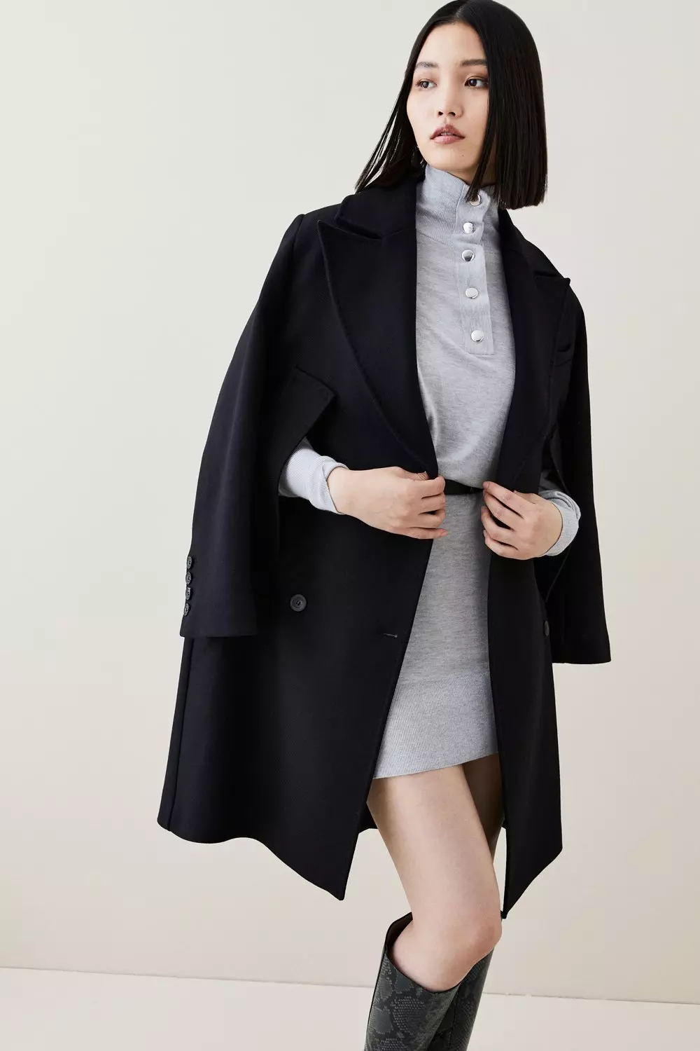 Italian Virgin Wool Double Breasted Cape Over Coat Karen Millen