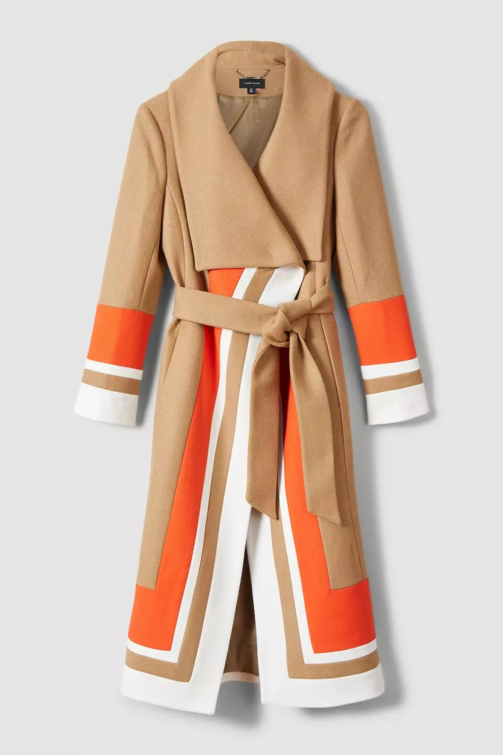 Italian Virgin Wool Colorblock Wrap Coat Karen Millen