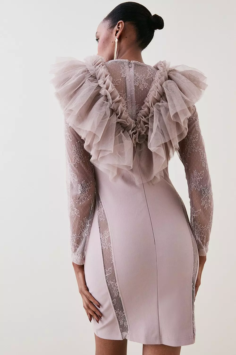 Tulle Lace Jersey Mini Dress | Karen Millen