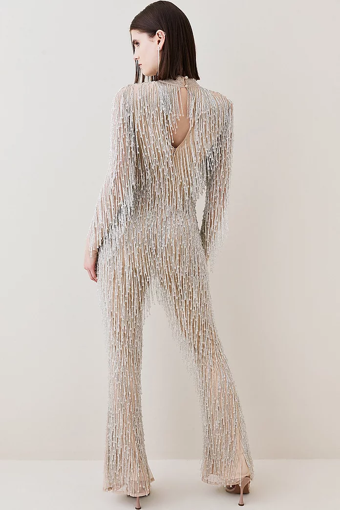 Beaded Fringed And Embellished Jumpsuit | Karen Millen Beaded Fringed And Embellished Jumpsuit | Karen Millen