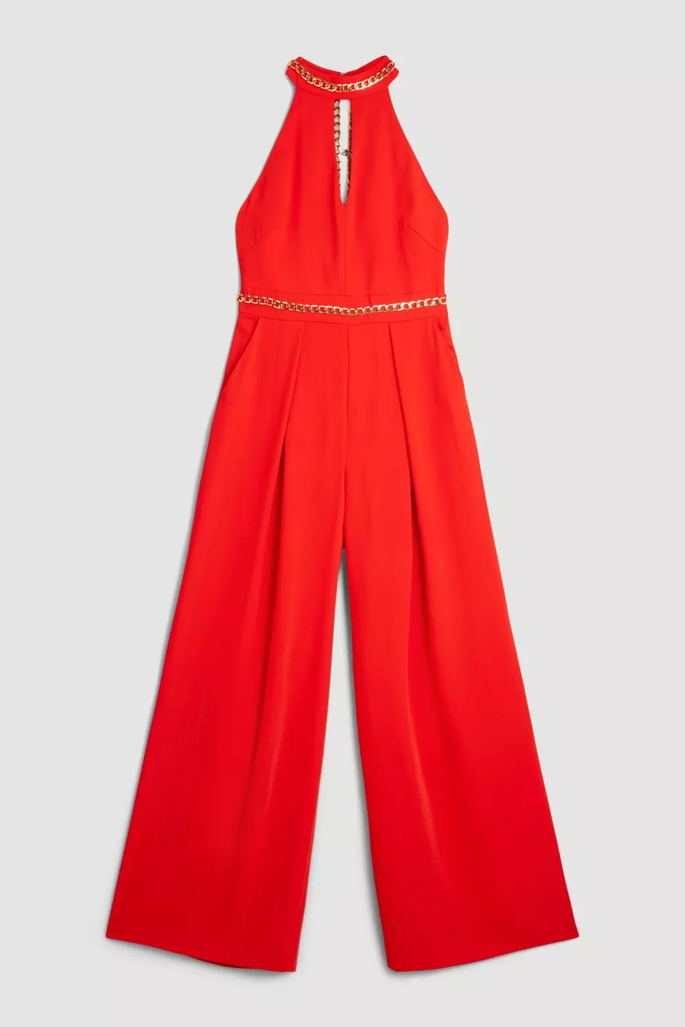 Soft Tailored Chain Detail Halter Jumpsuit | Karen Millen