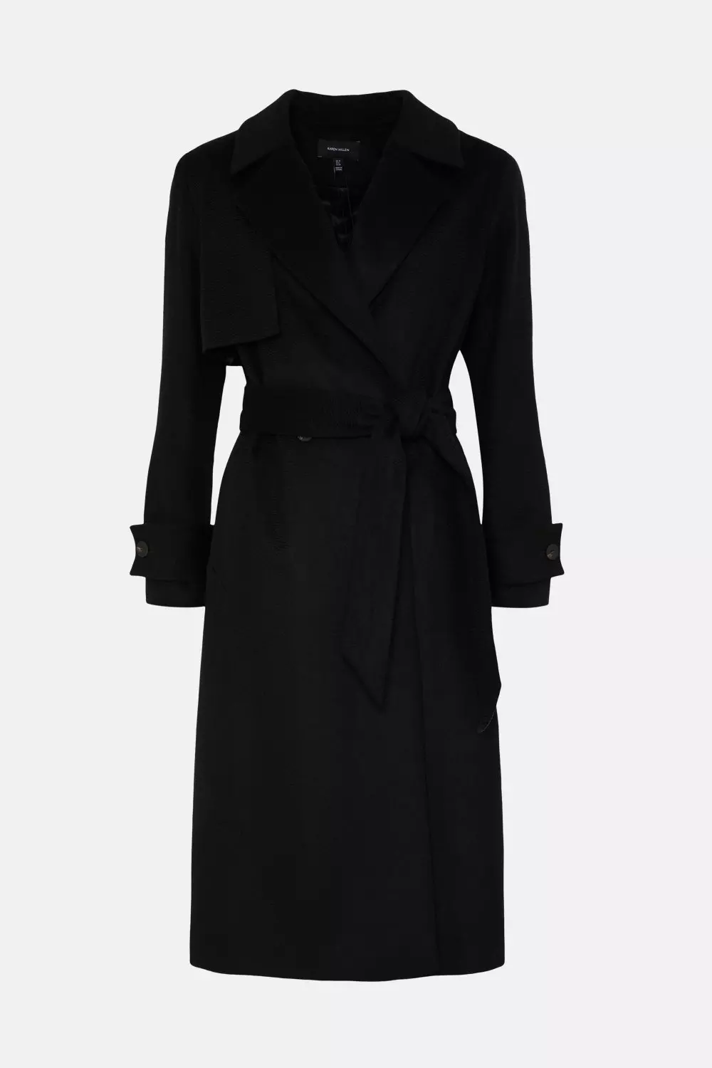 Italian Luxurious Textured Wool Belted Trench Coat | Karen