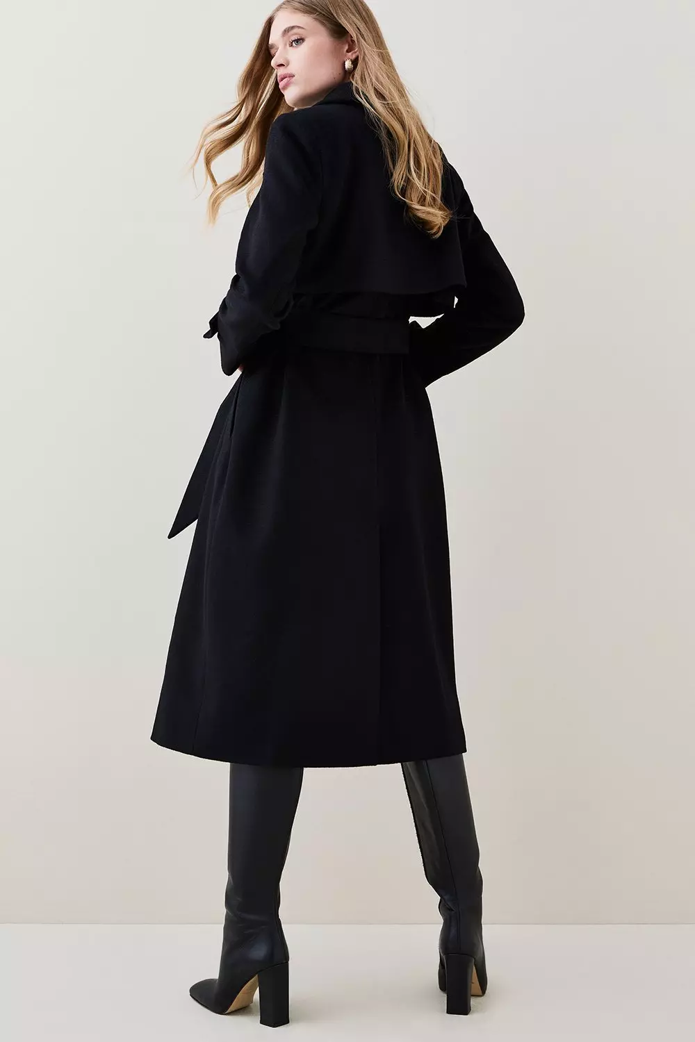 Italian Luxurious Textured Wool Belted Trench Coat | Karen