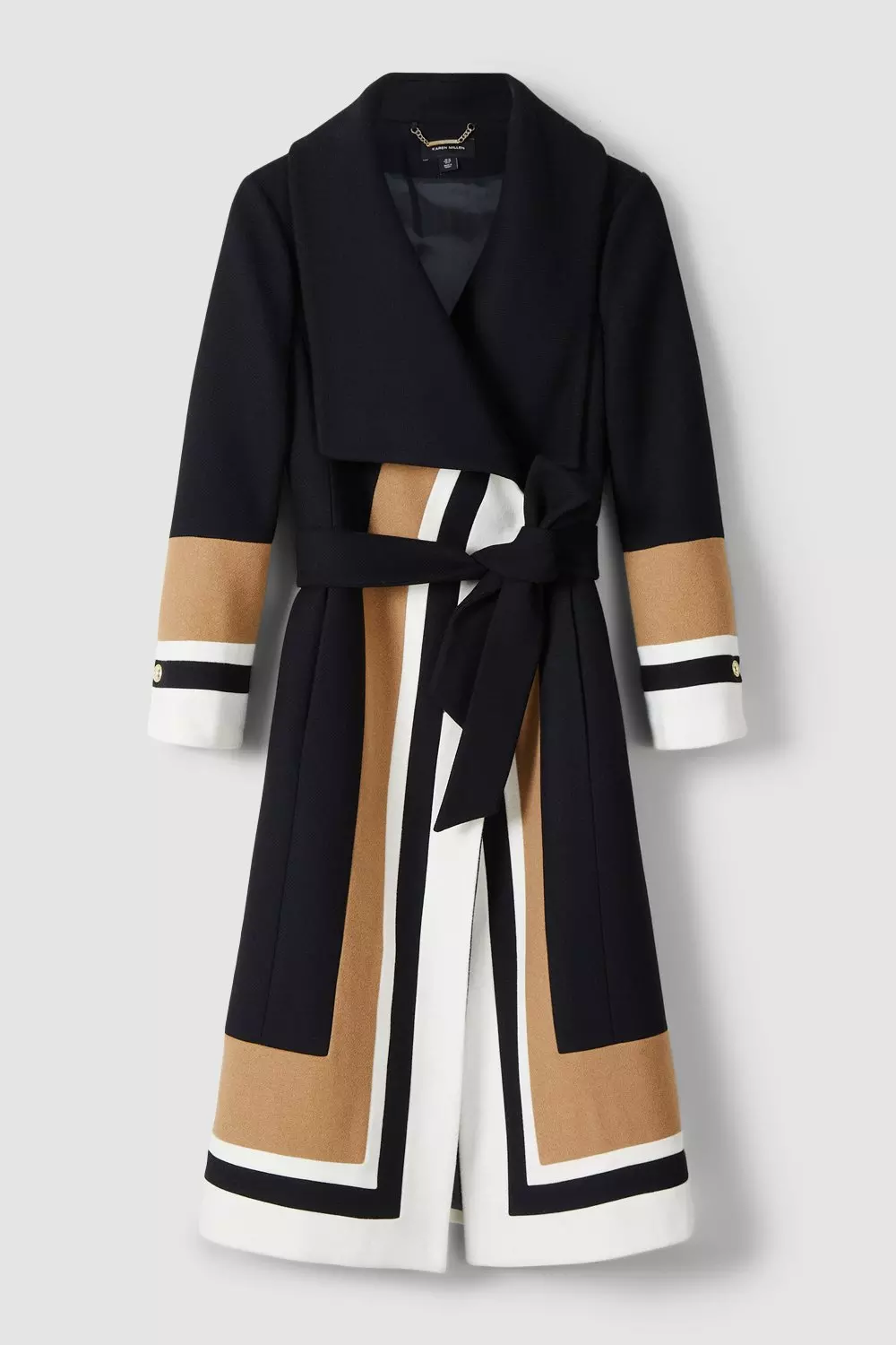 Italian Virgin Wool Colourblock Belted Wrap Coat Karen Millen