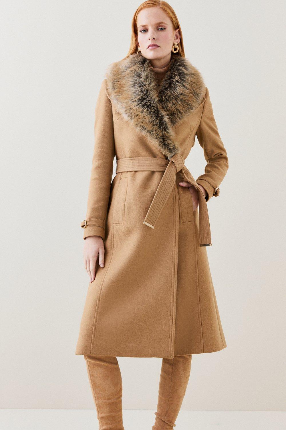 Faux fur wool coat hotsell