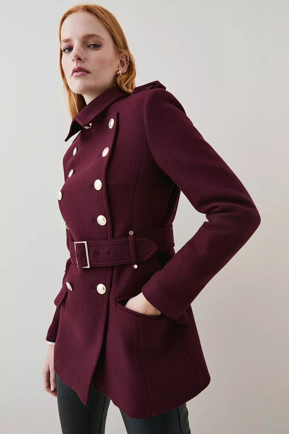 Italian Wool Short Military Coat Karen Millen