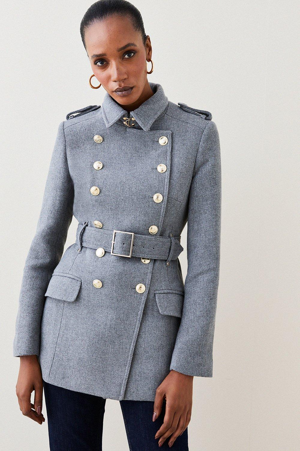 Italian Wool Mix Short Military Coat | Karen Millen