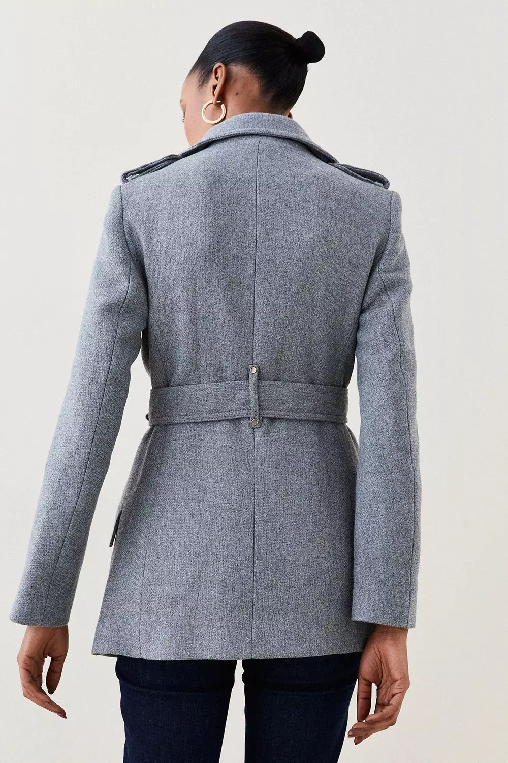 Italian Wool Mix Short Military Coat | Karen Millen