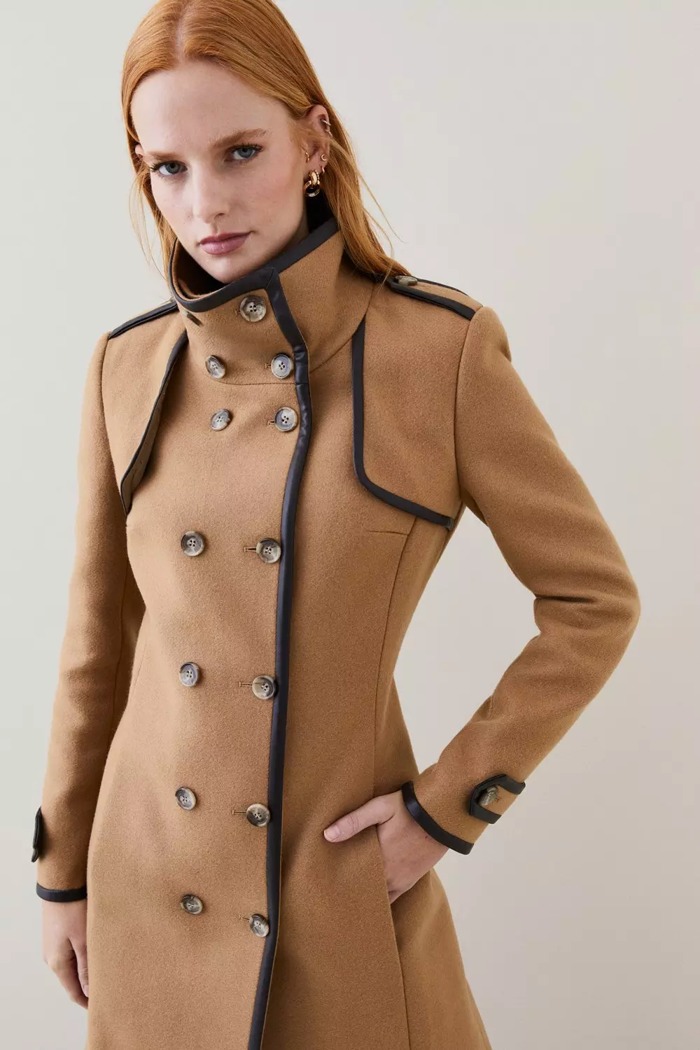 Italian Virgin Wool Funnel Neck Coat Karen Millen