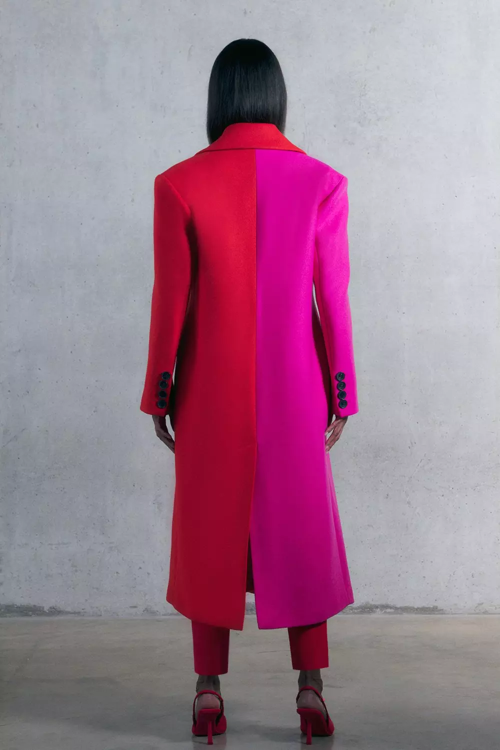 Italian Virgin Wool Colourblock Strong Shoulder Anti Fit Coat Karen Millen