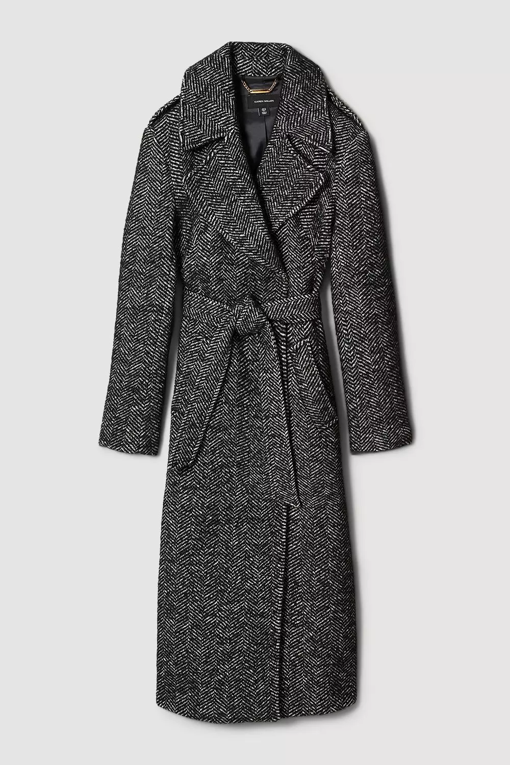 Italian Herringbone Wool Belted Trench Coat | Karen Millen