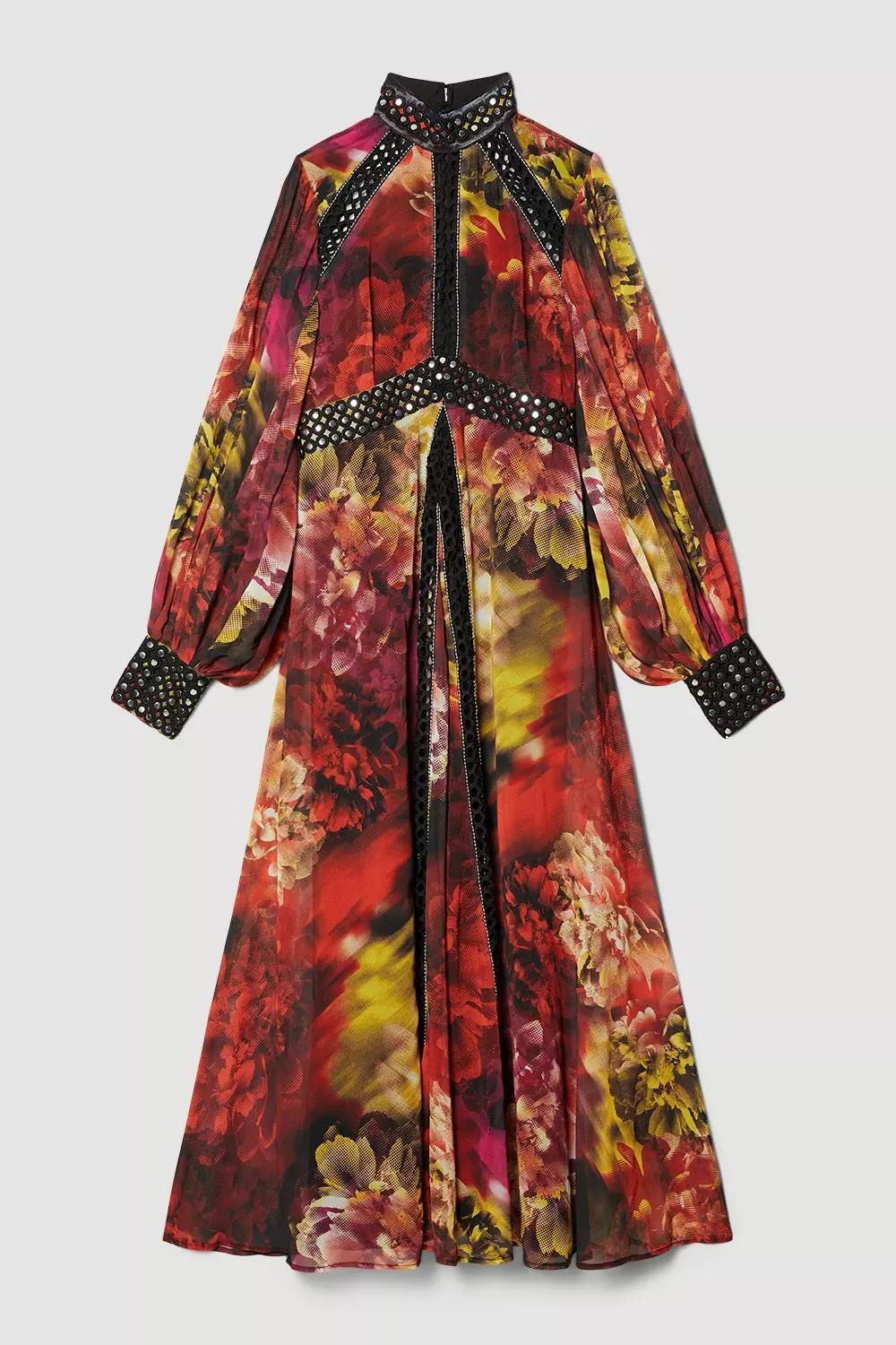Exploded Floral Studded Lace Midi Dress | Karen Millen