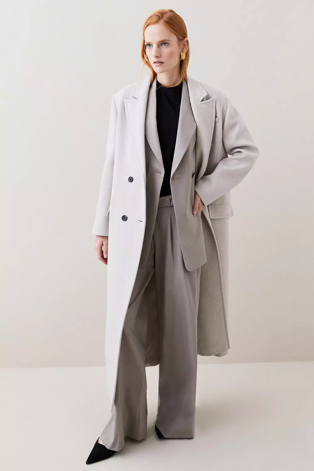 Oatmeal 18.01 Italian Manteco Wool Maxi Oversized Coat alternative image