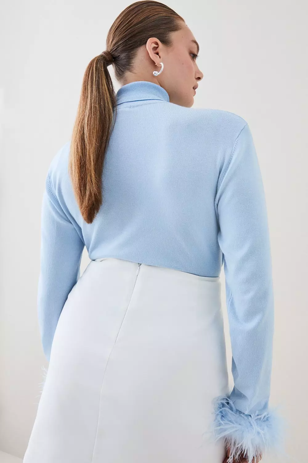 Plus Size Feather Trim Fitted Knit Sweater | Karen Millen