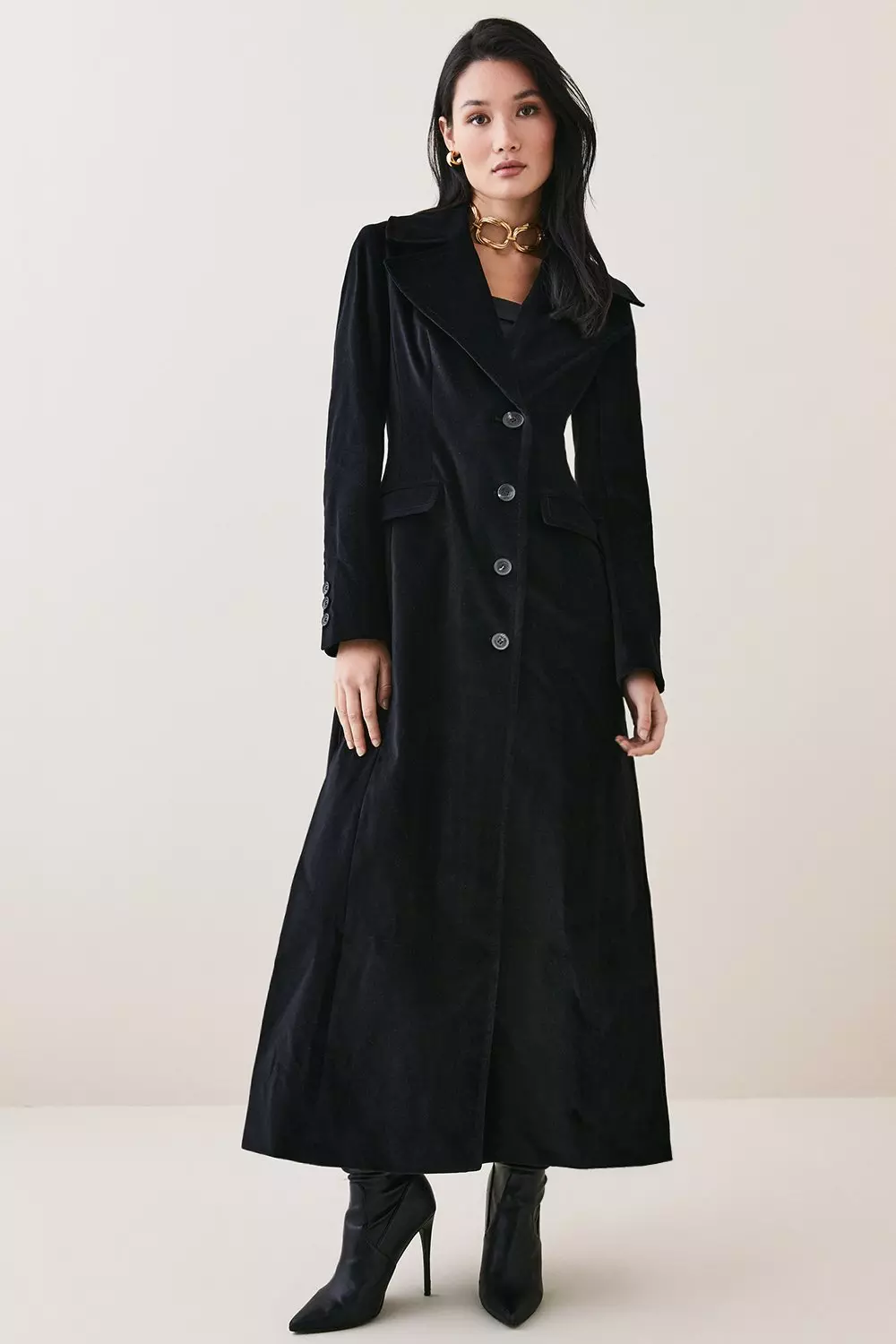 Long velvet coat with hood best sale