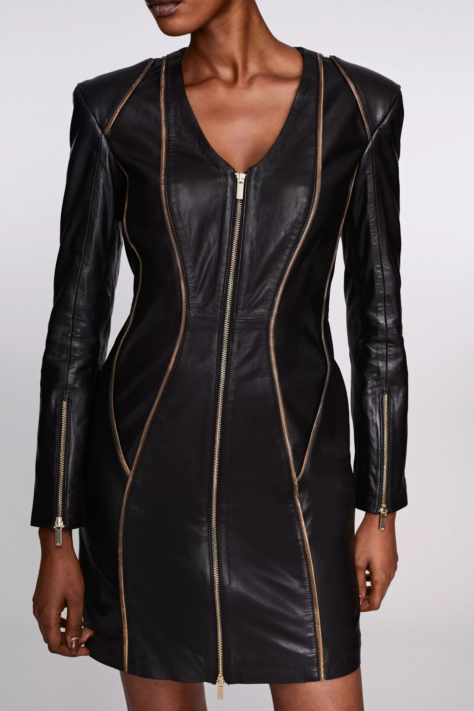 Black Leather Snake Trim Detail Mini Dress alternative image