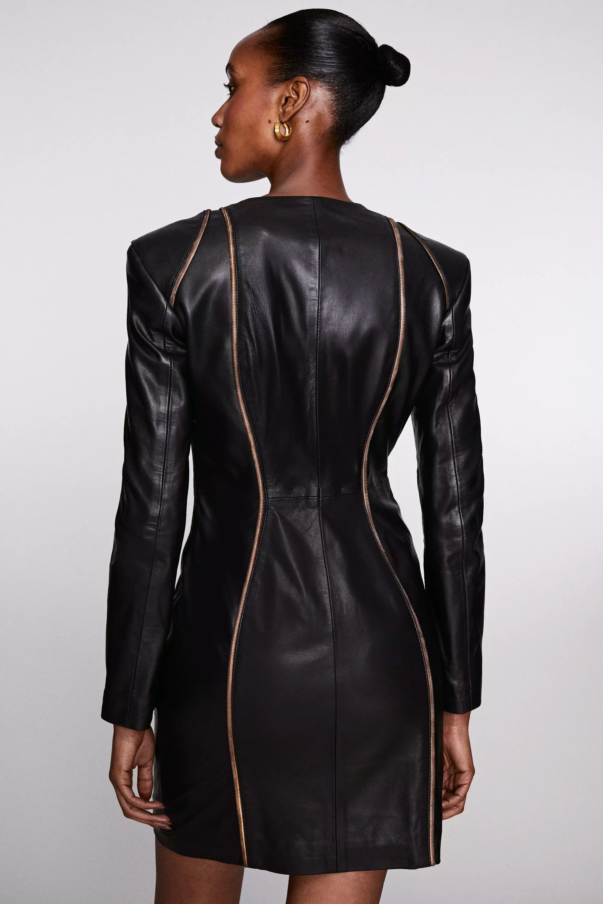 Black Leather Snake Trim Detail Mini Dress alternative image