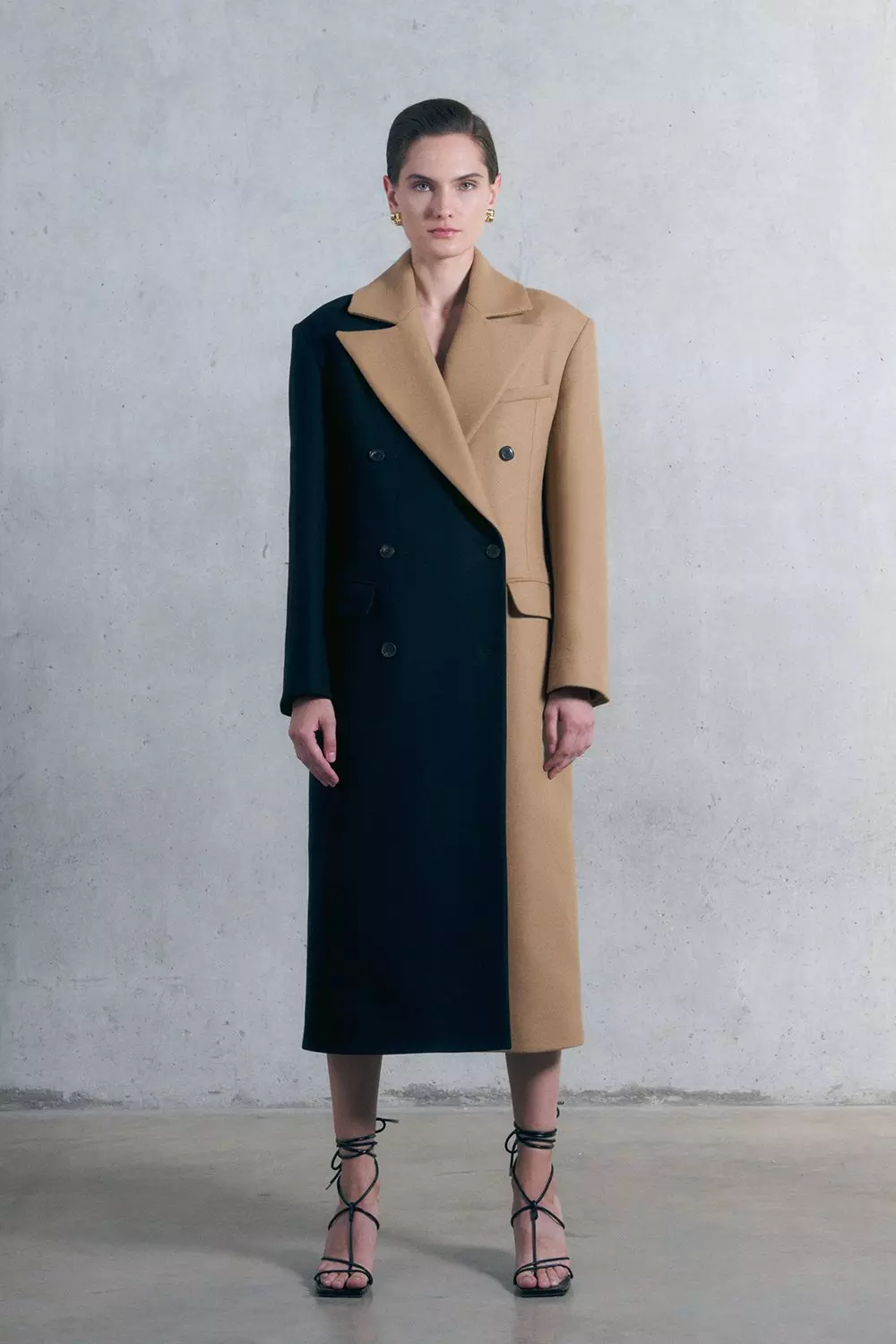 Italian Virgin Wool Color Block Strong Shoulder Anti Fit Coat Karen Millen