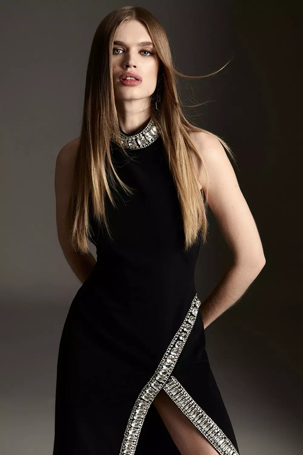 【Karen Millen】Tall クリスタル スプリット マキシドレス ☆Karen Millen☆花クリスタル装飾スプリットマキシドレス