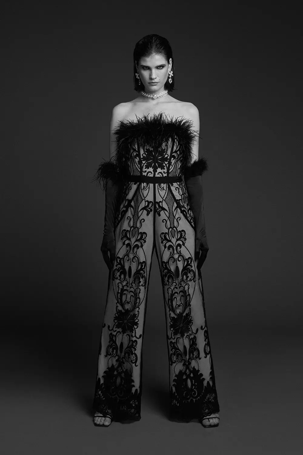 Nude Graphic Embroidered Feather Woven Jumpsuit alternative image