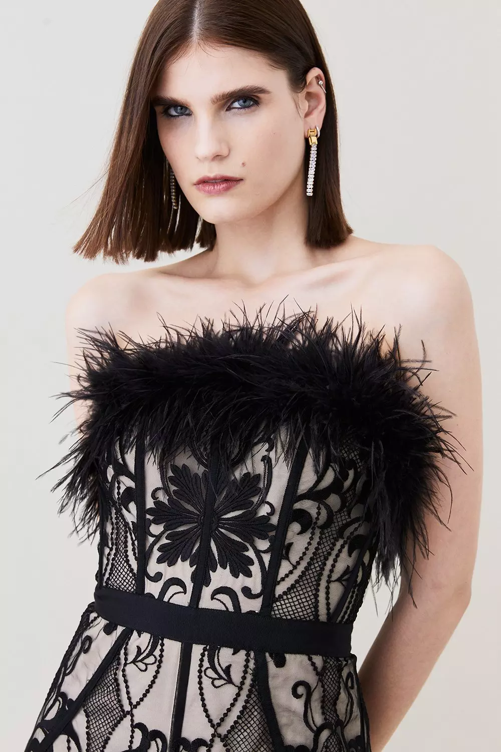 Nude Graphic Embroidered Feather Woven Jumpsuit alternative image