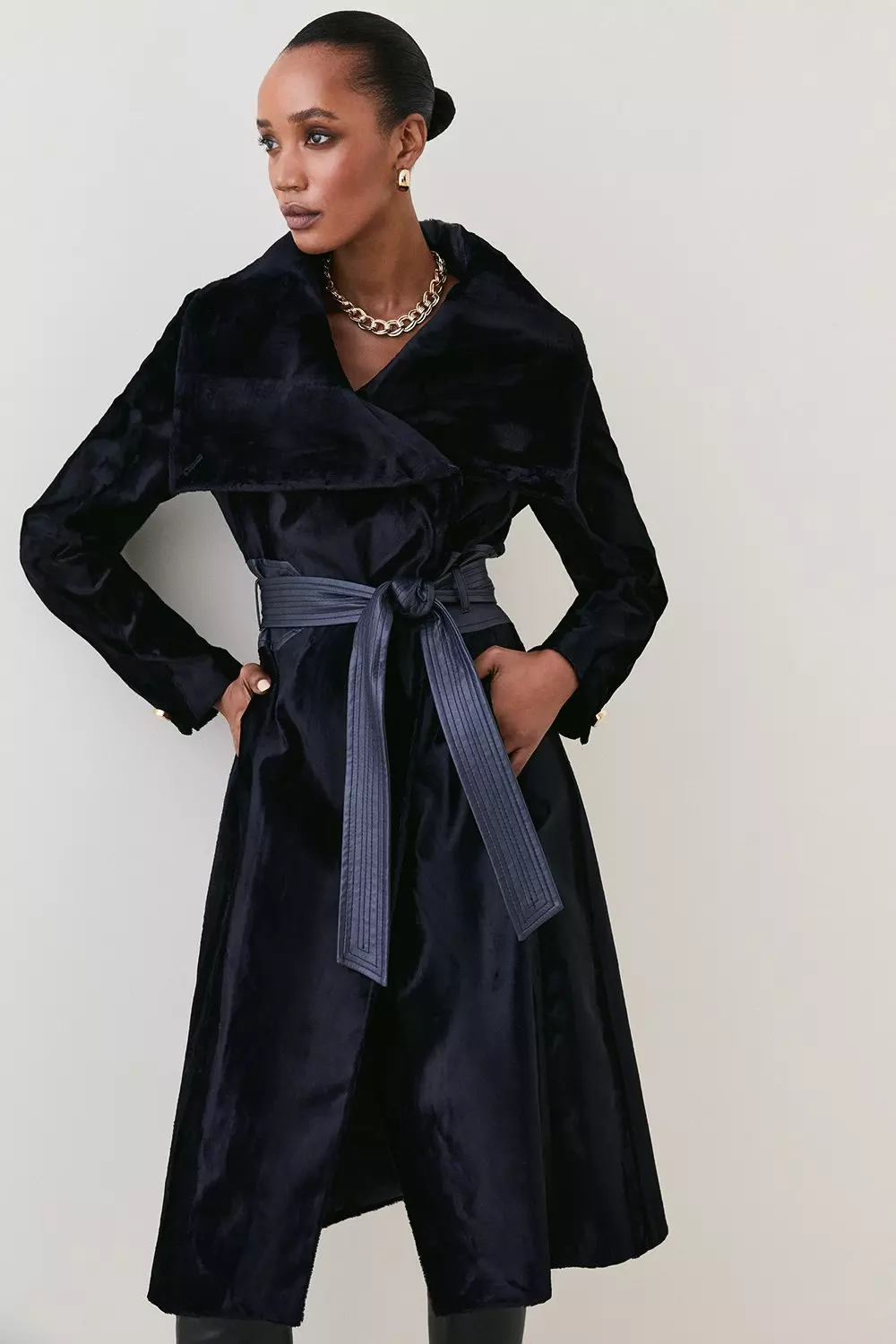 Signature Ponyskin Belted Wrap Coat Karen Millen