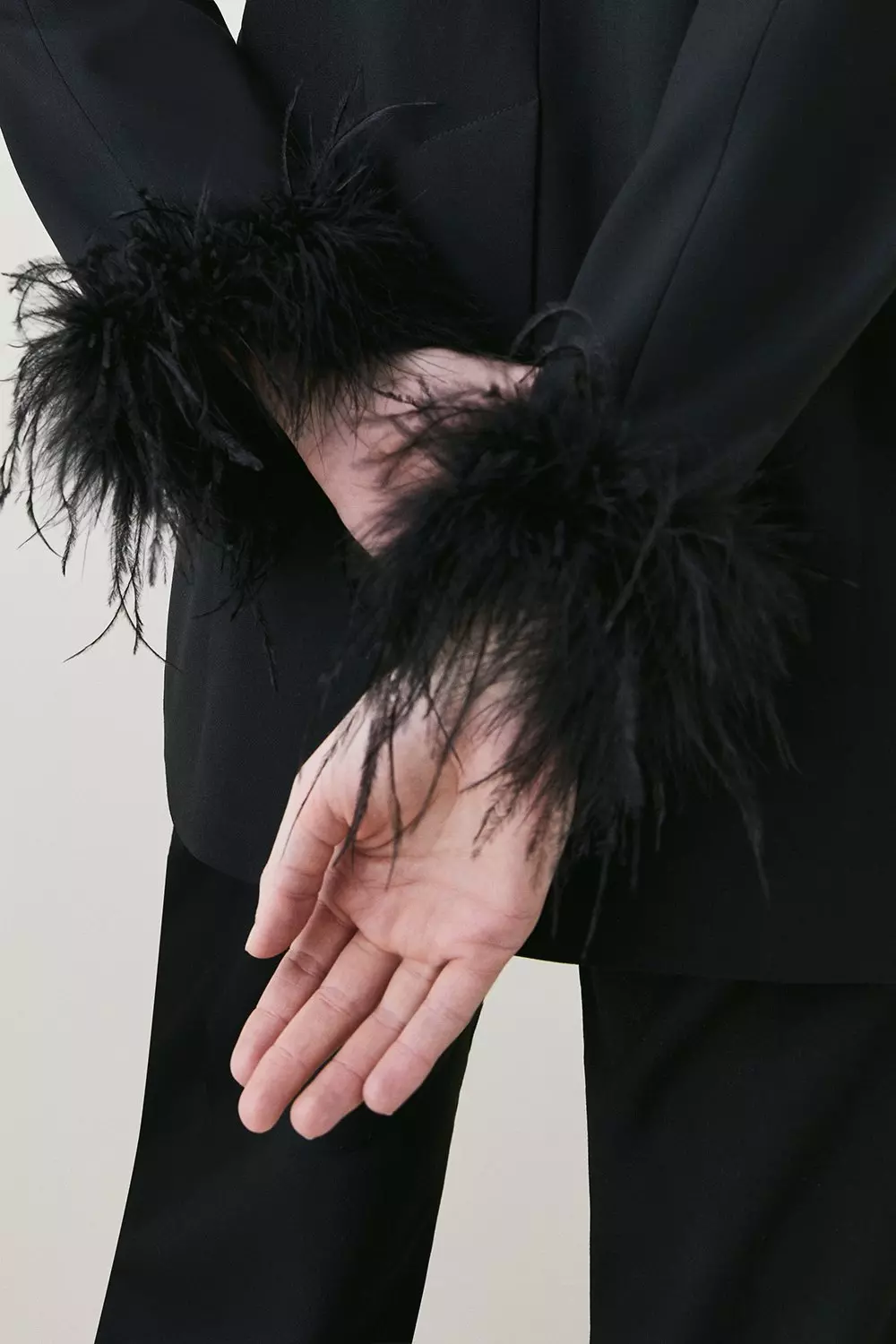 Feather Cuff Detail Single Breasted Blazer | Karen Millen