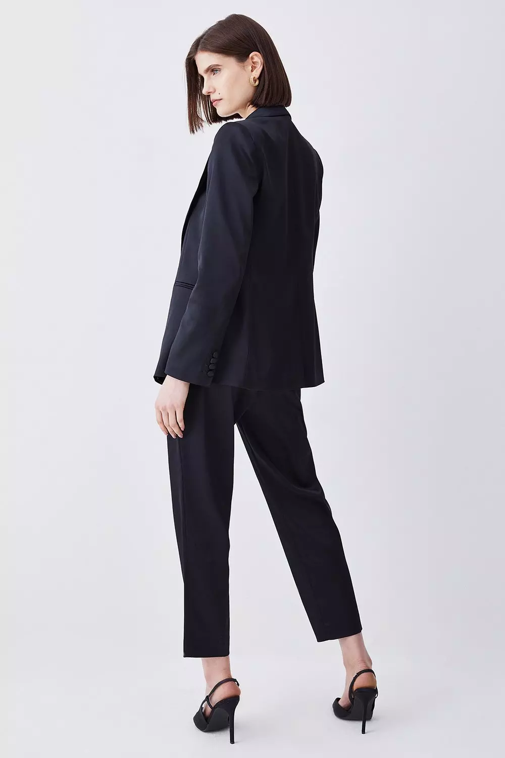 Italian Structured Satin Tailored High Waisted Trousers | Karen Millen