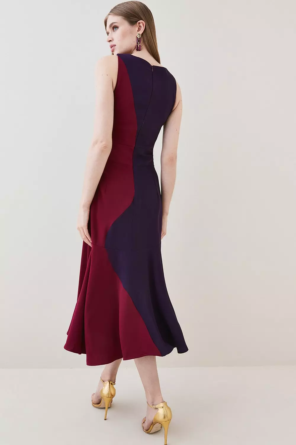 Soft Tailored Colour Block Halter Midi Dress Karen Millen