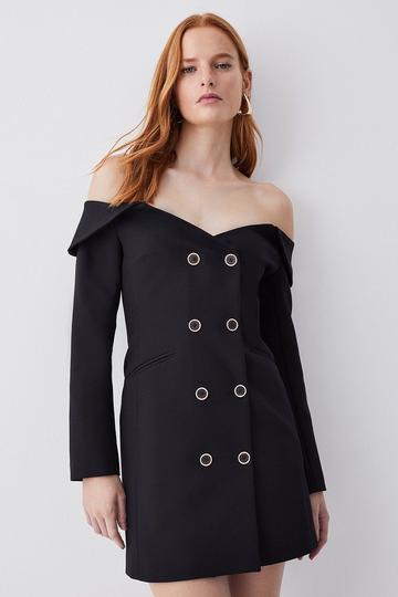 Black Clean Tailored Off The Shoulder Mini Dress