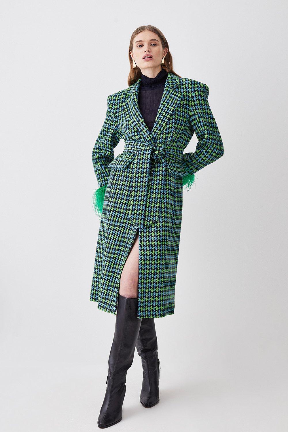 Colorpop Tweed Feather Cuff Coat | Karen Millen