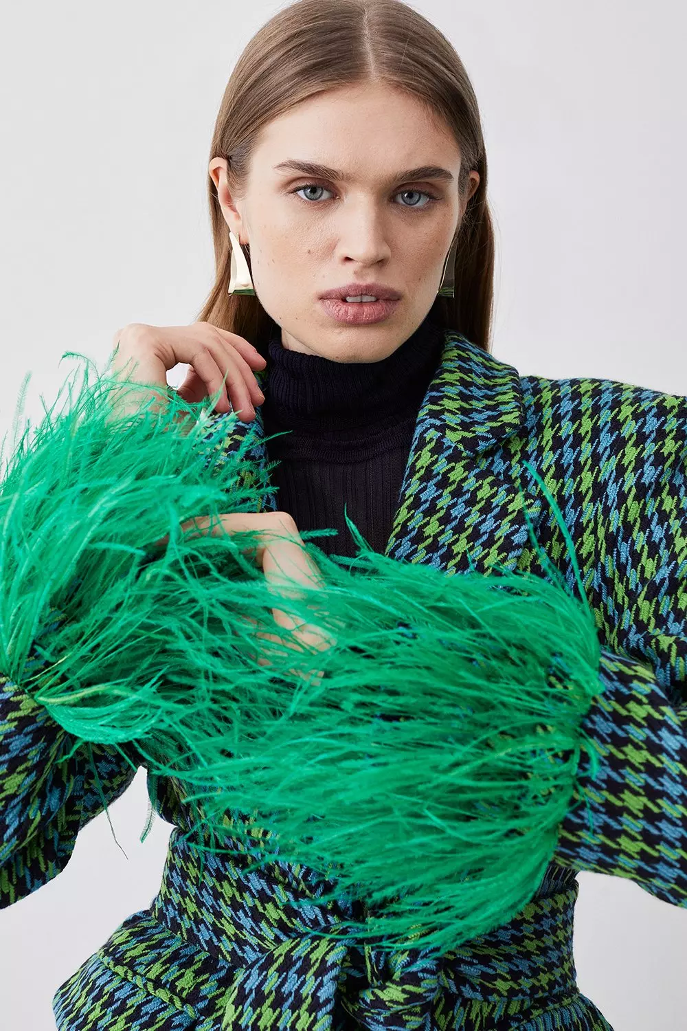 Colorpop Tweed Feather Cuff Coat | Karen Millen