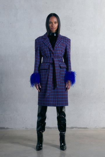 Colorpop Tweed Feather Cuff Coat purple