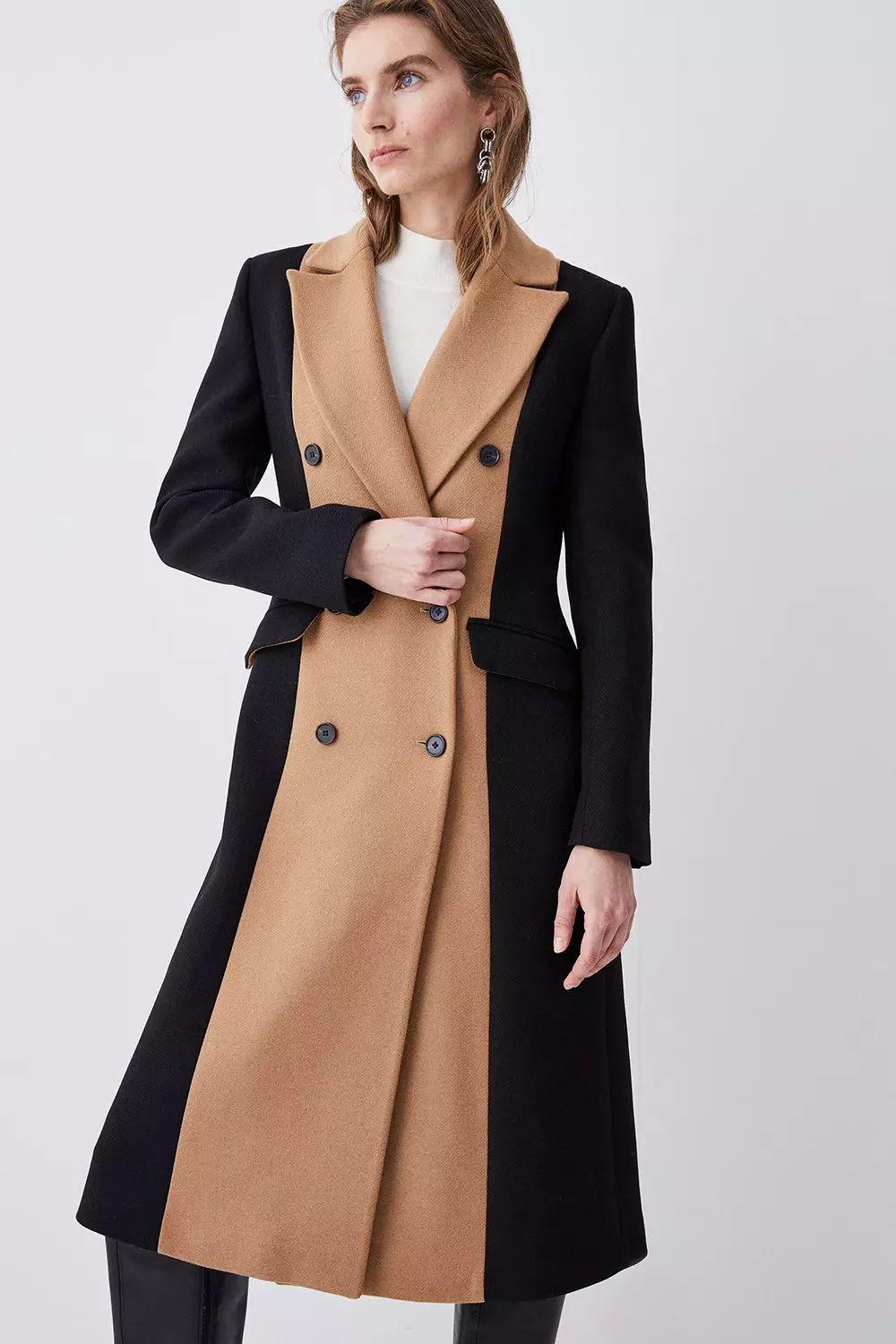 Italian Manteco Wool Colourblock Tailored Coat Karen Millen