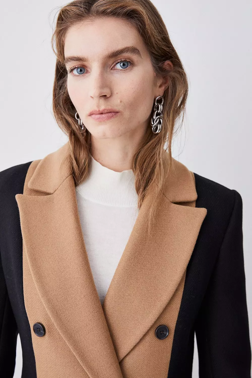KAREN MILLEN イタリアンウール ベルテッド カラーコート Italian Virgin Wool Colorblock Tailored Coat | Karen Millen