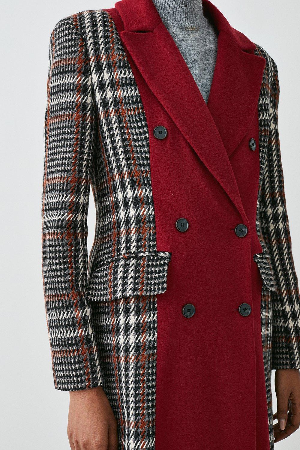 Italian Virgin Wool Colorblock Tweed Coat | Karen Millen