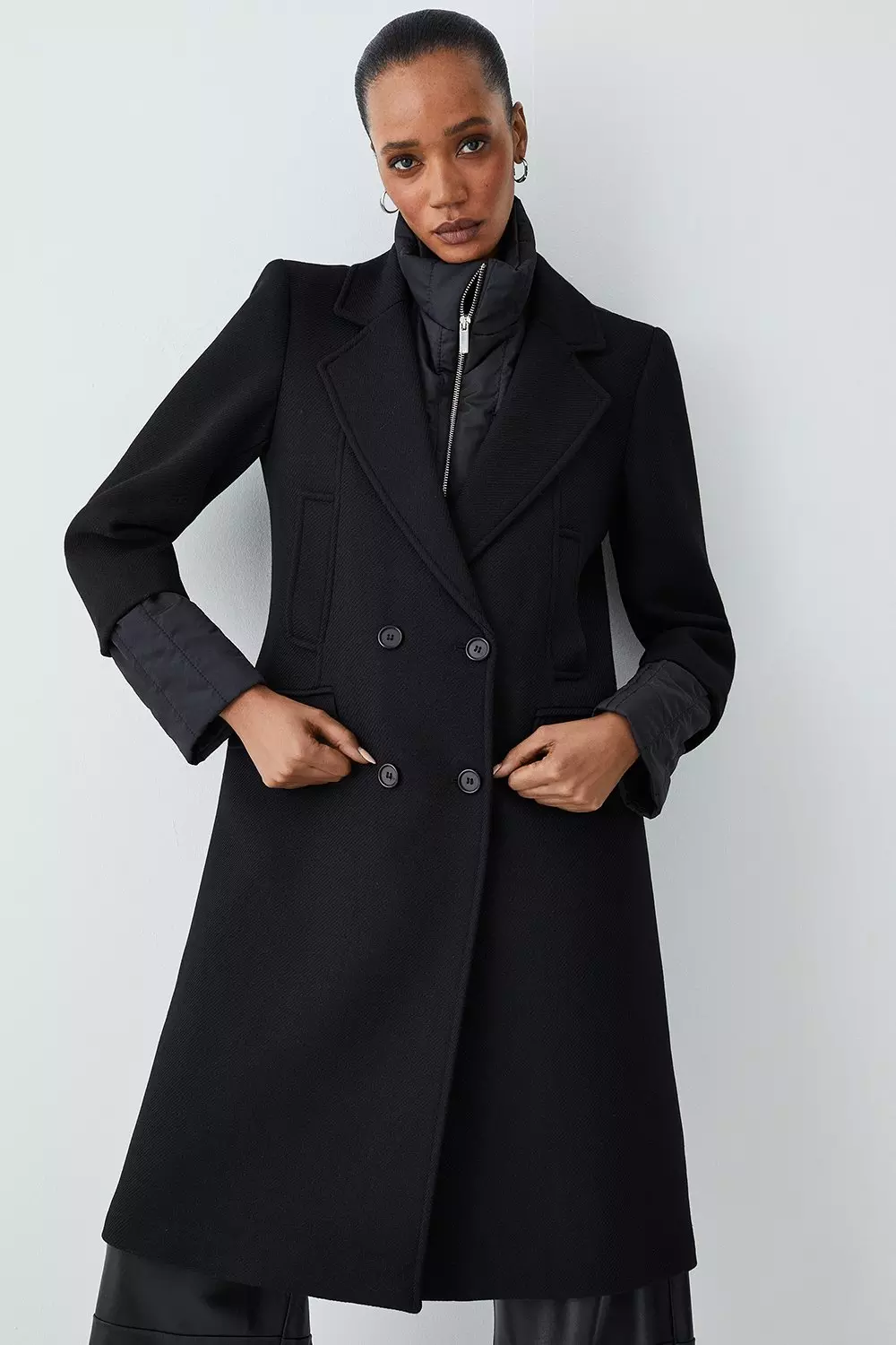 Italian Virgin Wool Hybrid Puffer Coat Karen Millen